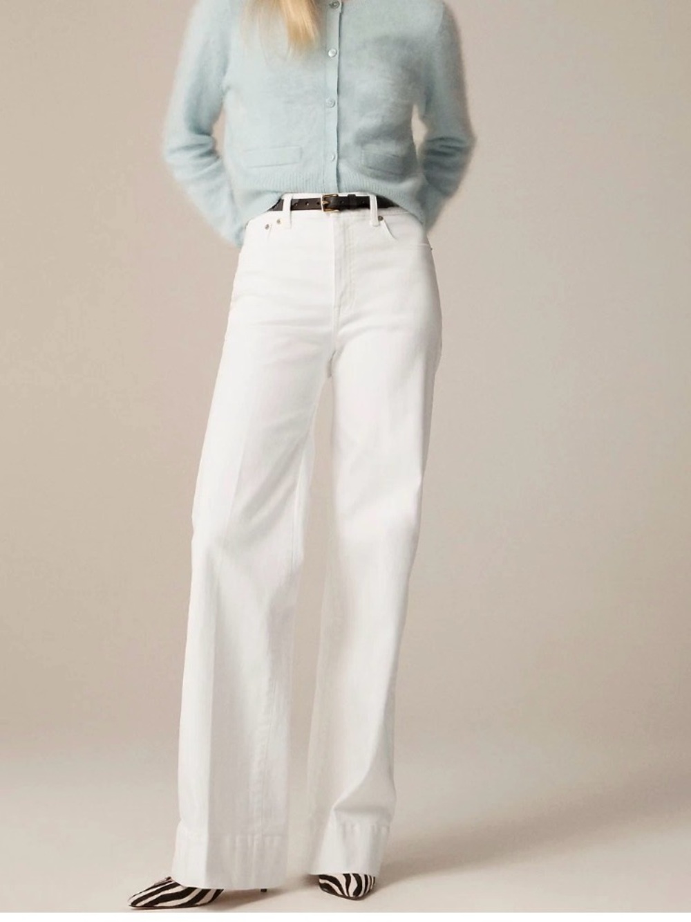 J. Crew ‘96 Denim Trouser Jeans in White High Rise Wide Leg Flare Sz. 28 $158